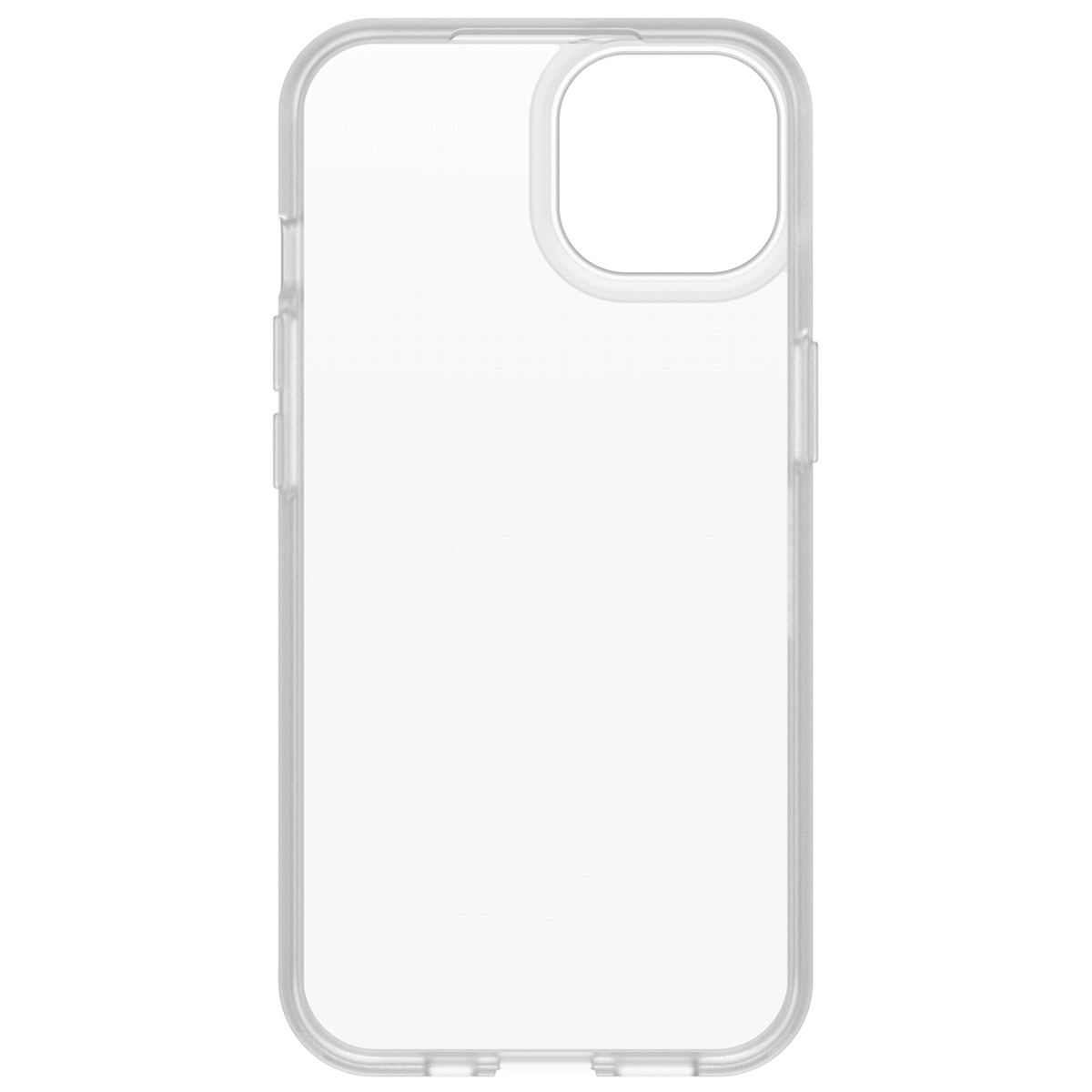 Transparente Handyhülle. Es ist eine transparente Hülle mit einem Ausschnitt für die Kamera. Weißer Hintergrund.