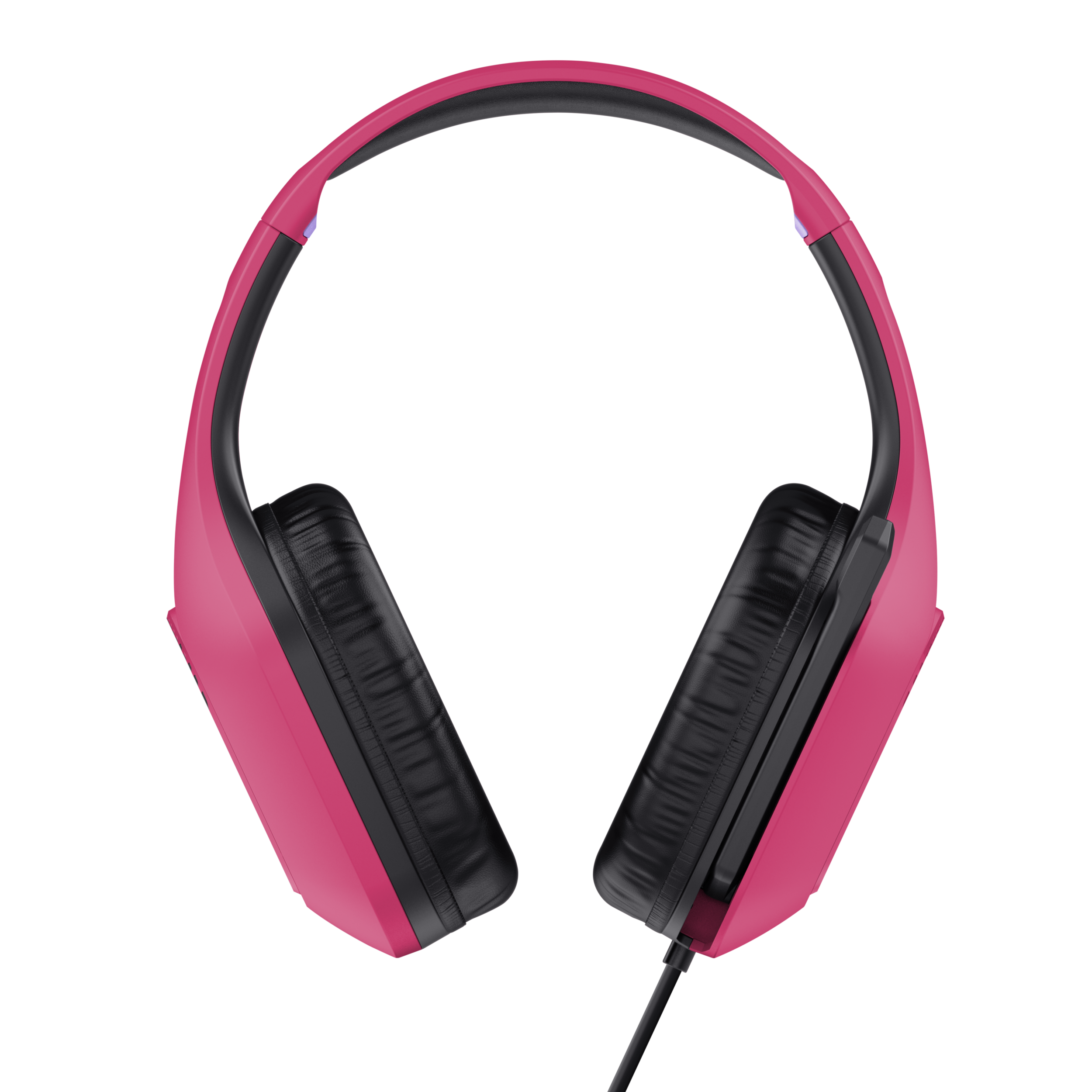 Casque rose sur fond noir. Le casque est de type circum-auriculaire.