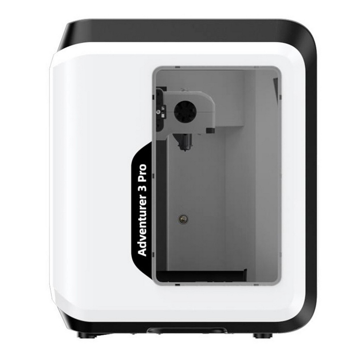 Una stampante 3D bianca con parte superiore nera e la scritta "Adventurer 3 Pro".