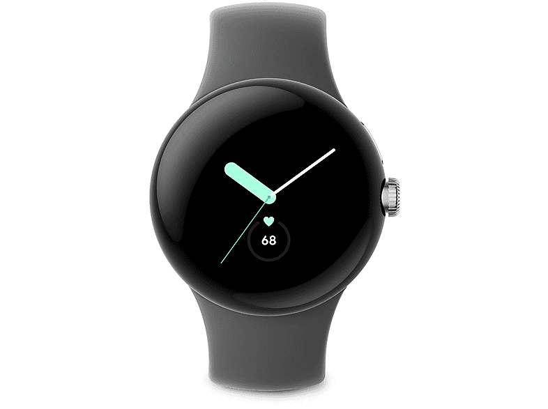 GOOGLE PIXEL WATCH WIFI SILVER CASE AND CHARCOAL BAND Smartwatch Edelstahl Fluorkautschuk, 130–210 mm, Polished Silver/Charcoal