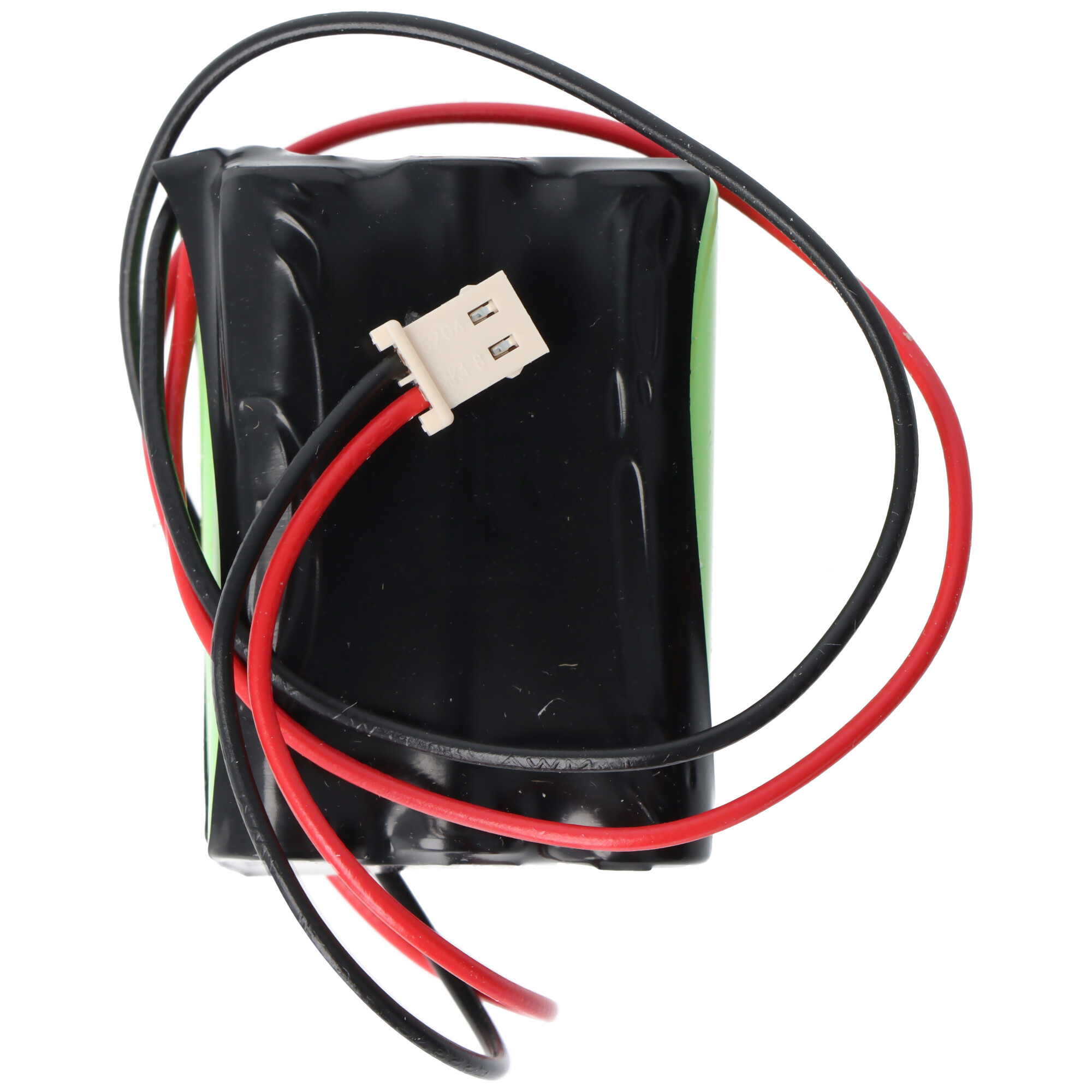 Batterie mit Kabeln und Stecker. Schwarze und rote Kabel.