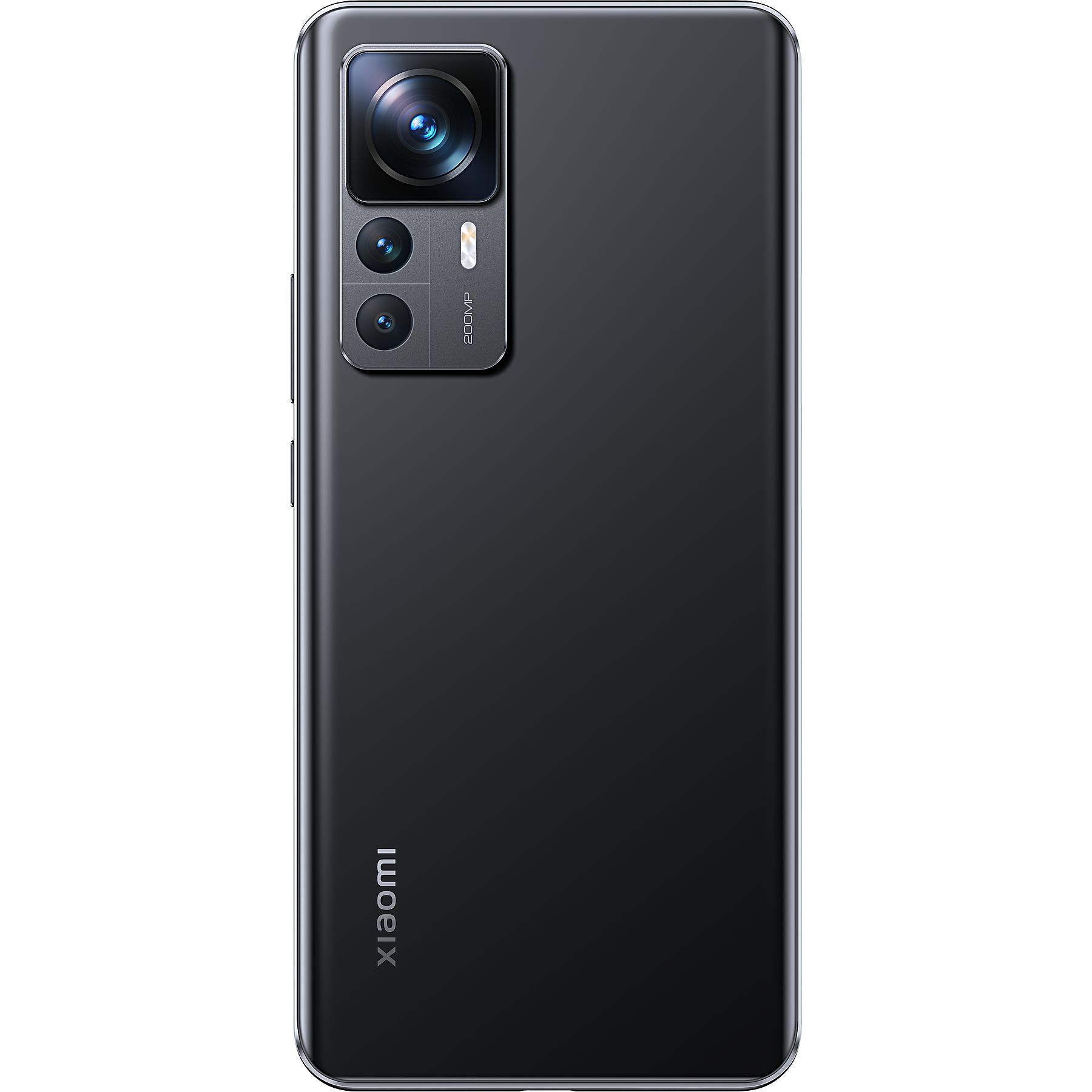 Die Rückseite eines schwarzen Smartphones, das Kameramodul und das Xiaomi-Logo zeigt.
