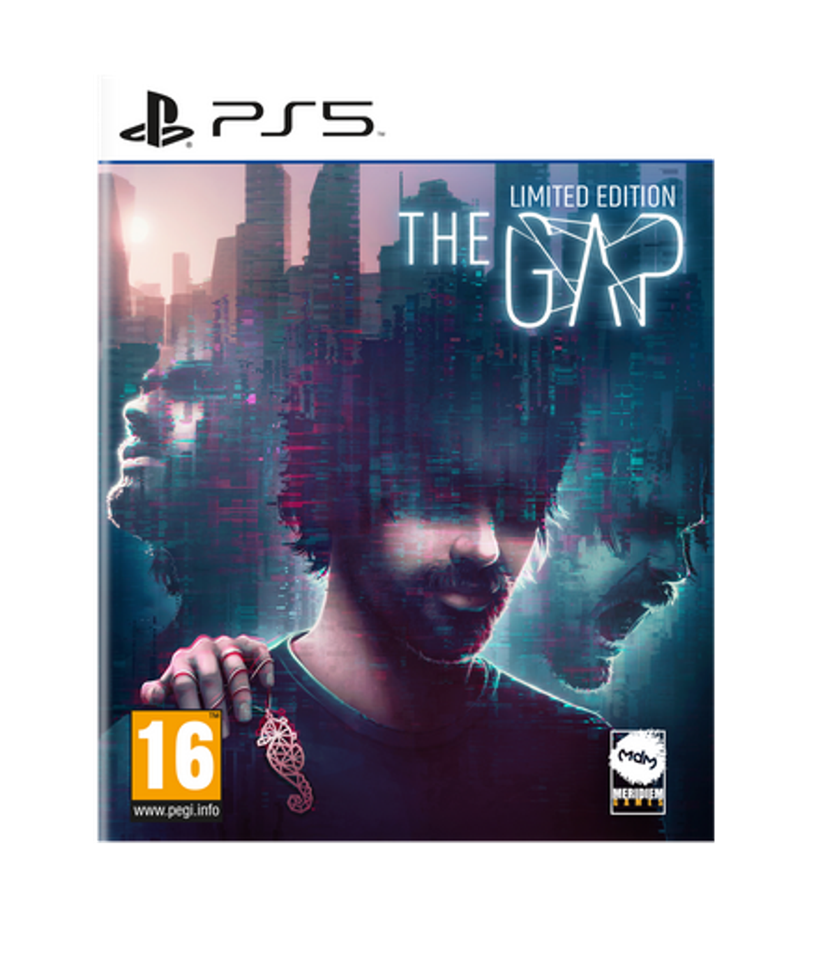 Scatola del gioco PS5: 'The Gap'. Presenta un uomo con due volti, toni scuri, etichetta edizione limitata.