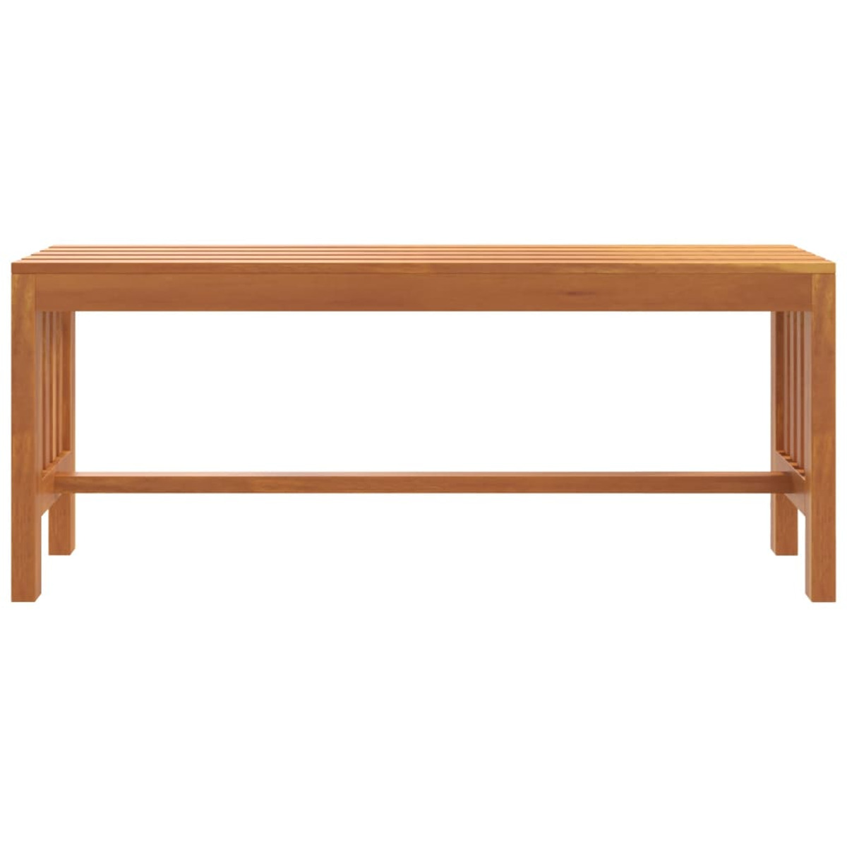 Holzbank mit rechteckiger Form und Lattenrost.