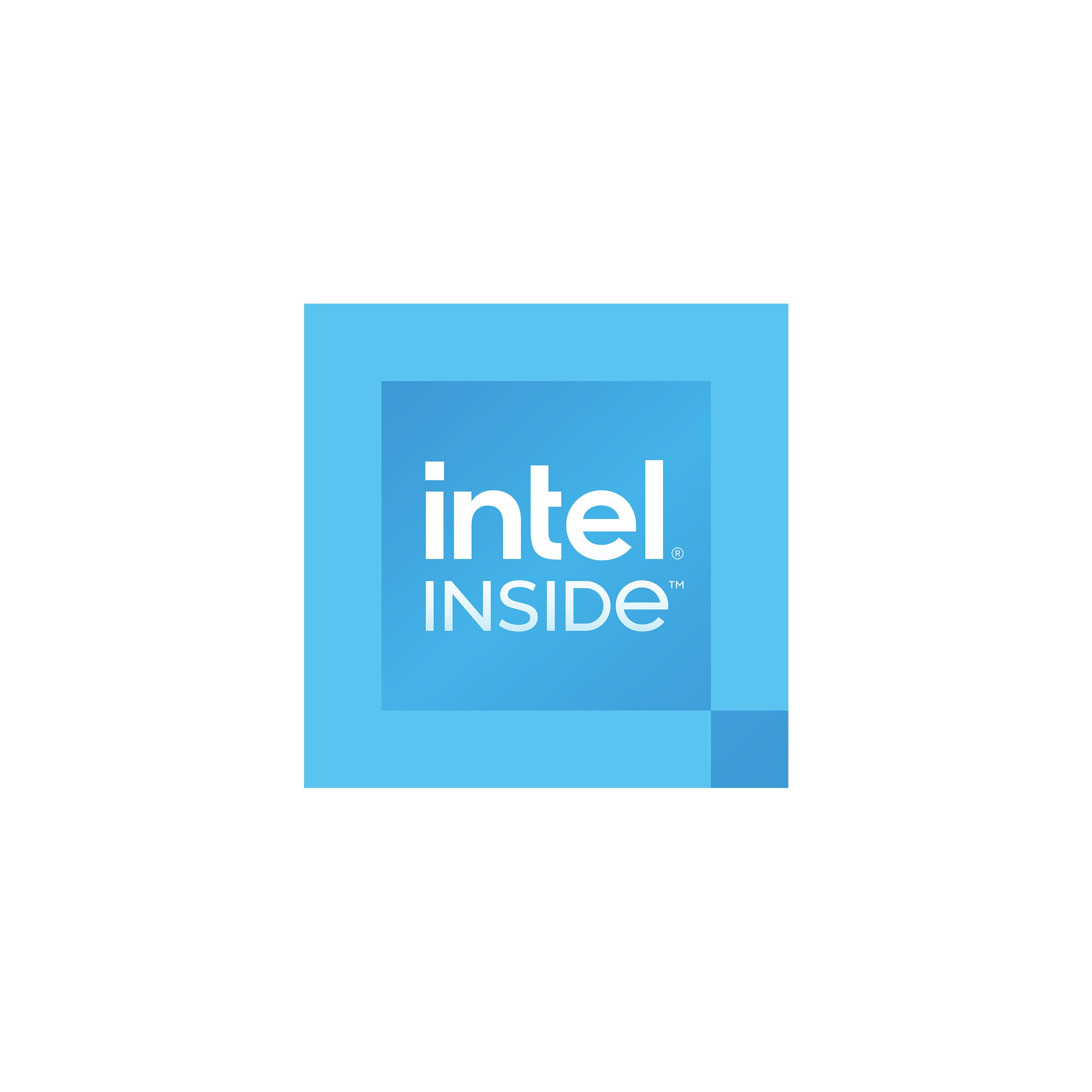 Intel Inside Logo: Blauer Quadrat mit hellblauem Quadrat innen und weißem Text.