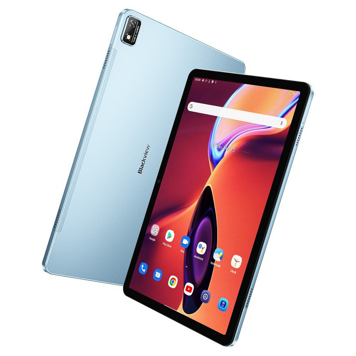 Ein blaues Tablet mit schwarzer Kamera und ein weiteres Tablet dahinter.
