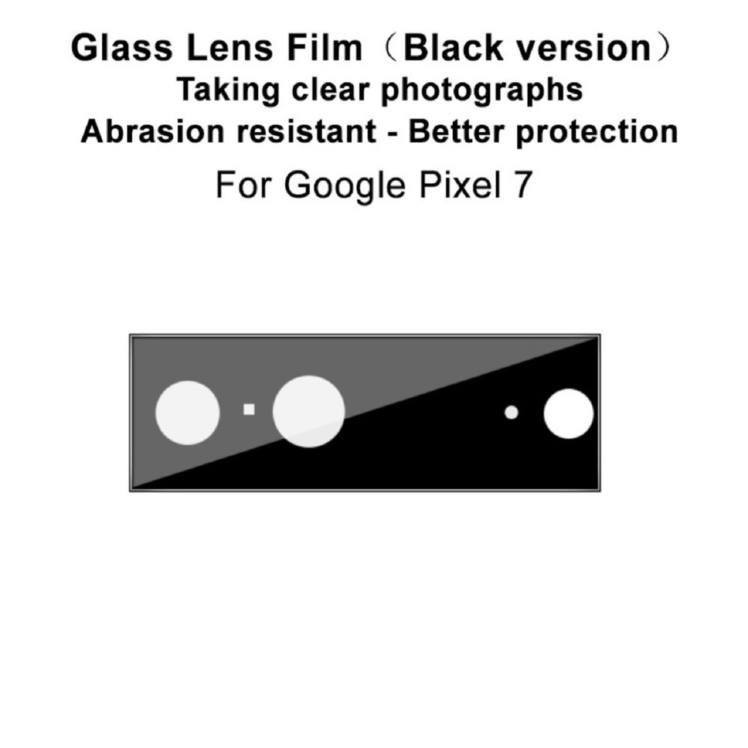 Schwarze Glaslinsenfolie mit drei Kreisen auf weißem Hintergrund, für Google Pixel 7.