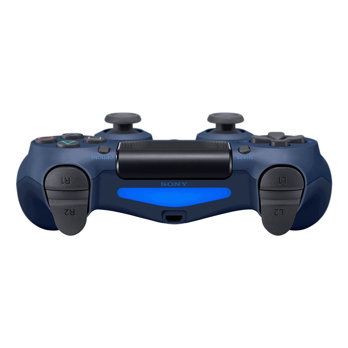 Dunkelblauer PlayStation 4-Controller mit Tasten und Touchpad, isoliert auf weißem Hintergrund.