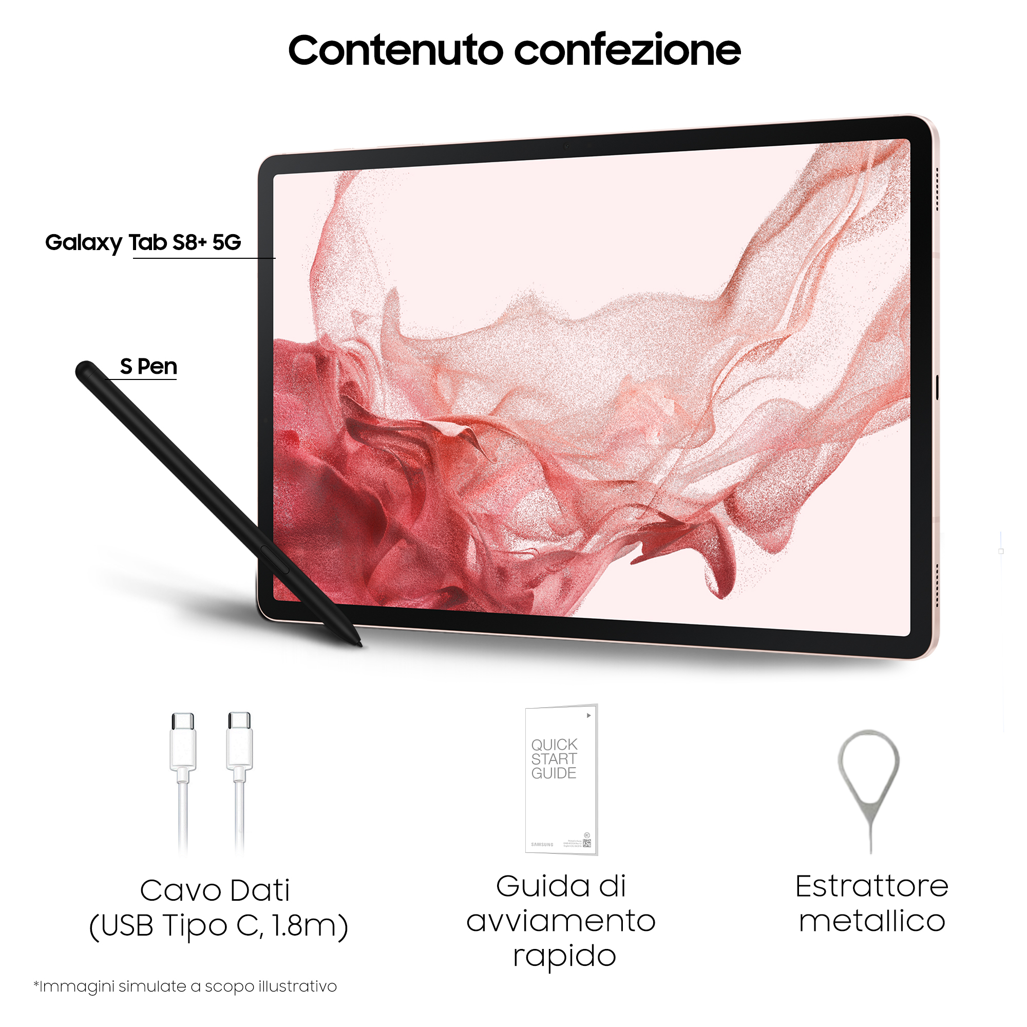 Ein Tablet mit Zubehör, darunter ein Eingabestift und ein Ladekabel.