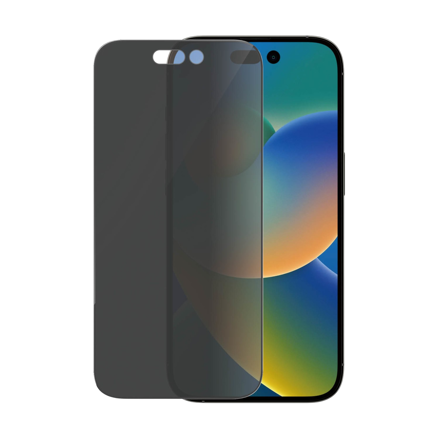 Twee privacy screenprotectors voor een smartphone. Ze zijn donkergrijs en bedekken het telefoonscherm.
