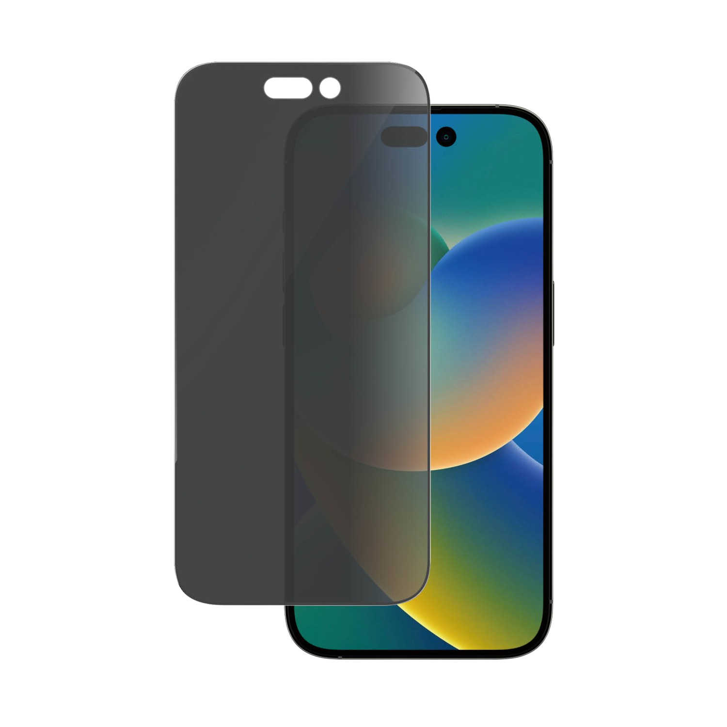 Smartphone met schermbeschermer. Telefoonscherm zichtbaar. Beschermer grijs. Zwarte achtergrond.