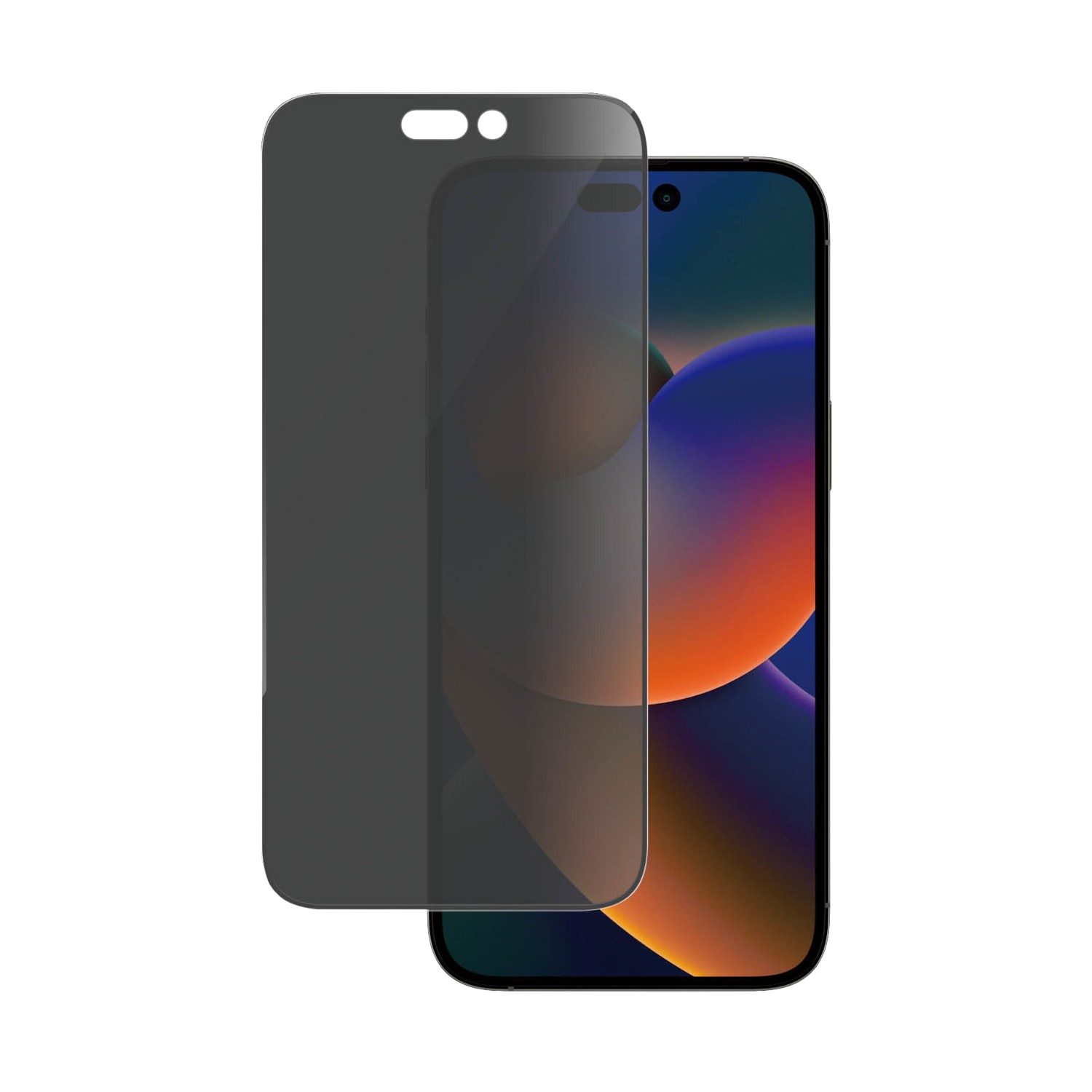 Smartphone with screen protector applied, showing a colorful abstract wallpaper.