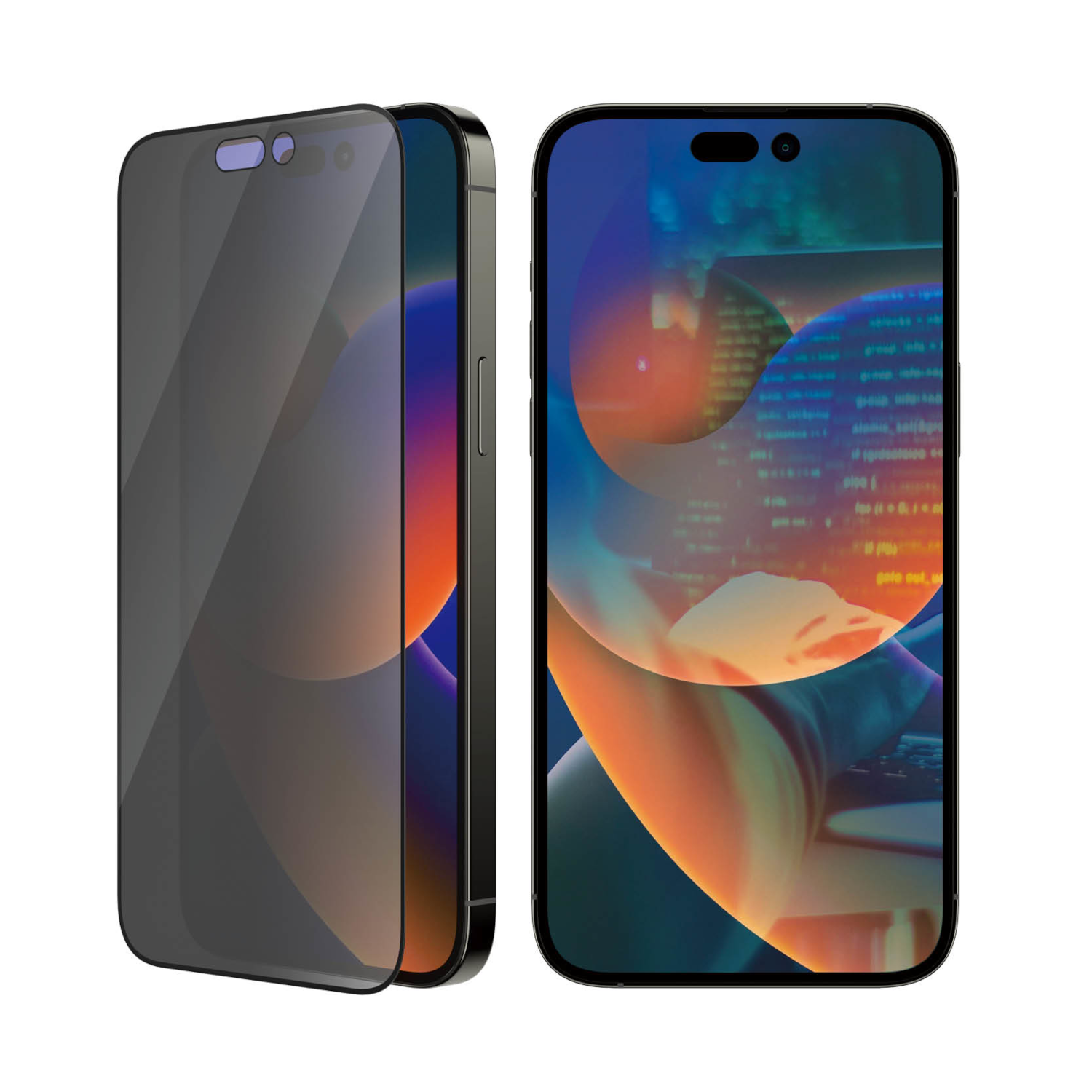 Two phones, one with a screen protector, showing a digital interface.
