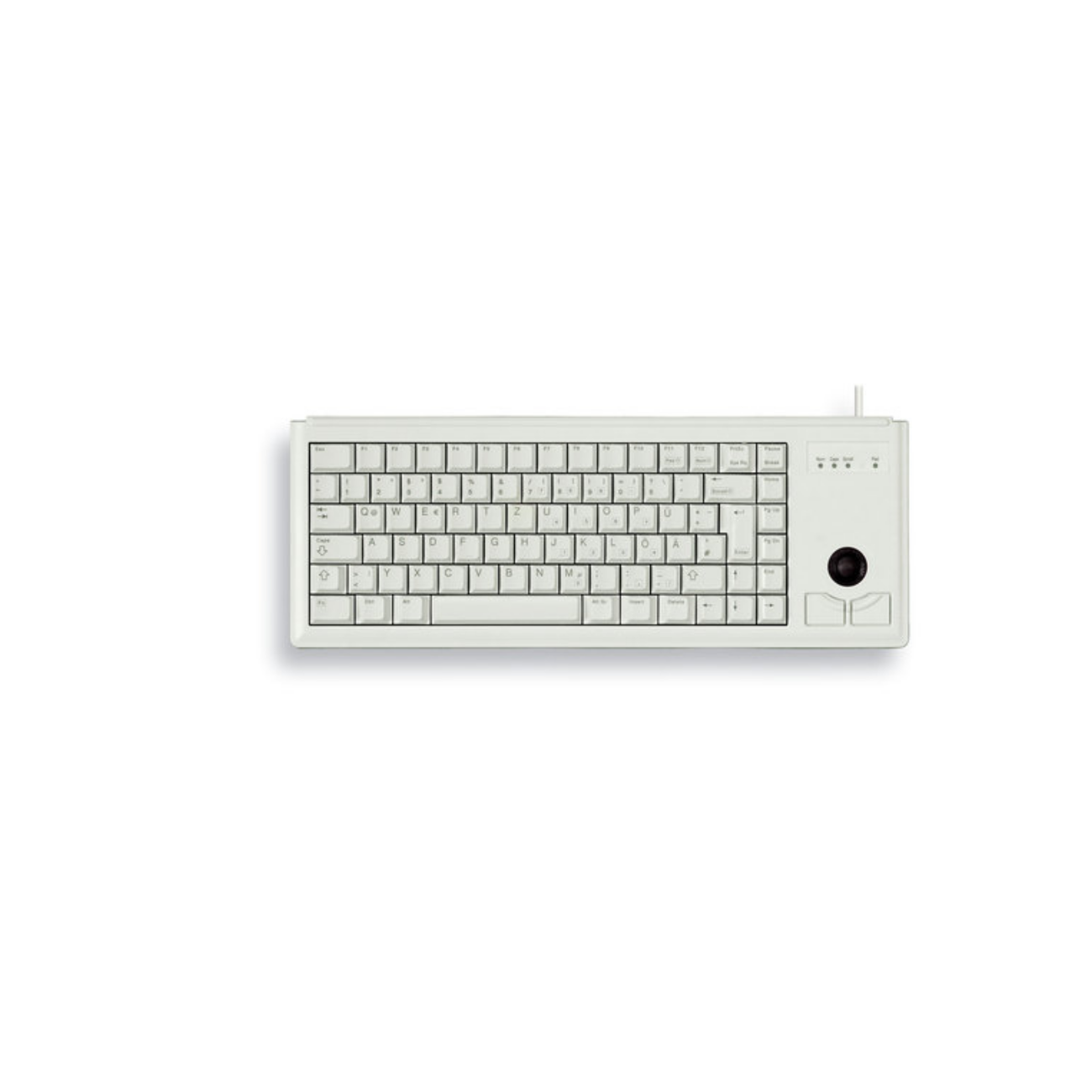 Una tastiera bianca con un trackball sul lato destro.