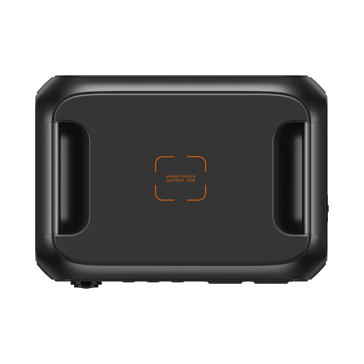 Czarny power bank ze znakiem ładowania bezprzewodowego.