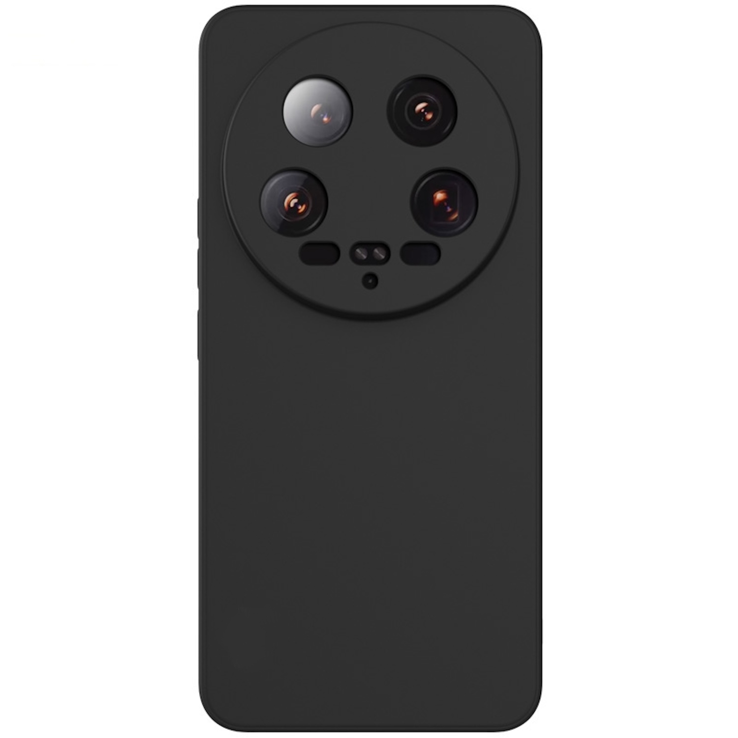 Ein schwarzes Telefon mit vier Kameras in kreisförmiger Anordnung auf der Rückseite.