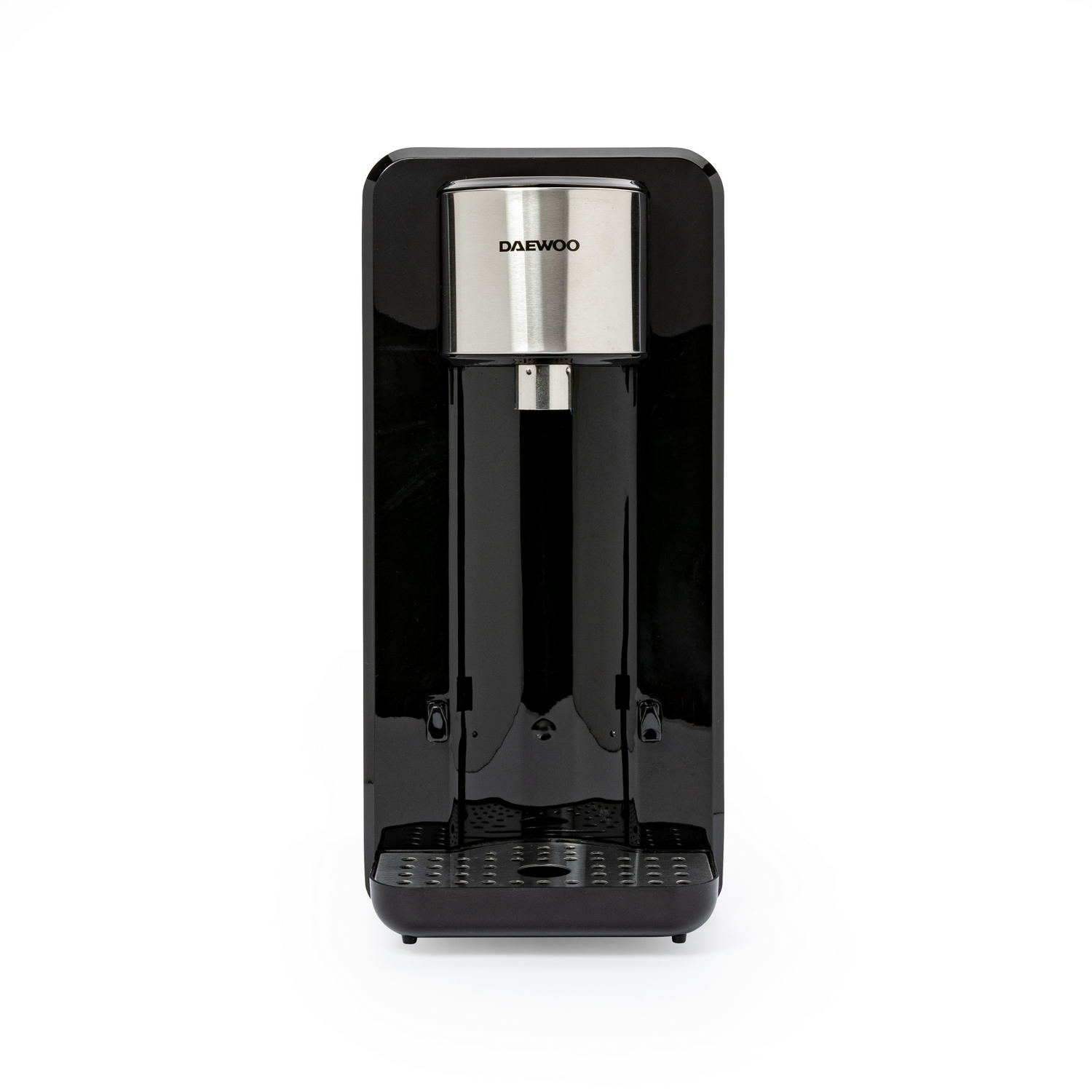 Black Daewoo water dispenser. A silver top is visible. Set against a white background.
