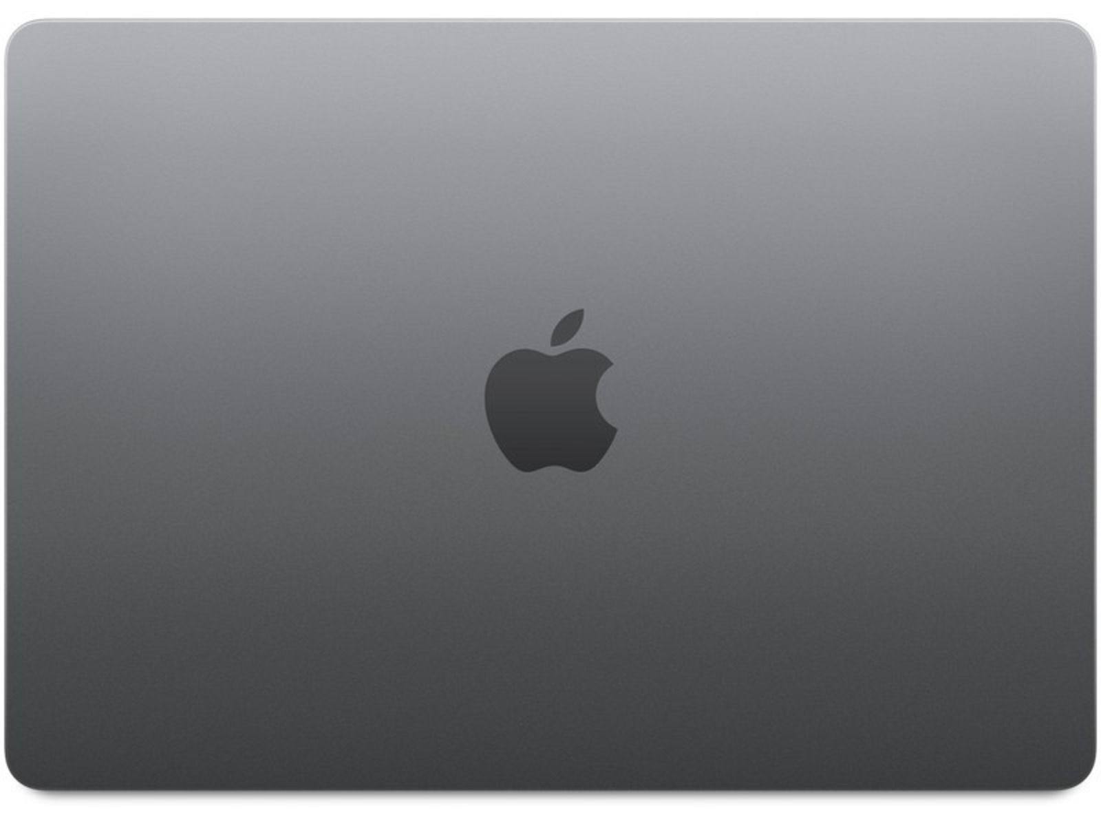 Retro di un MacBook grigio con il logo Apple centrato.