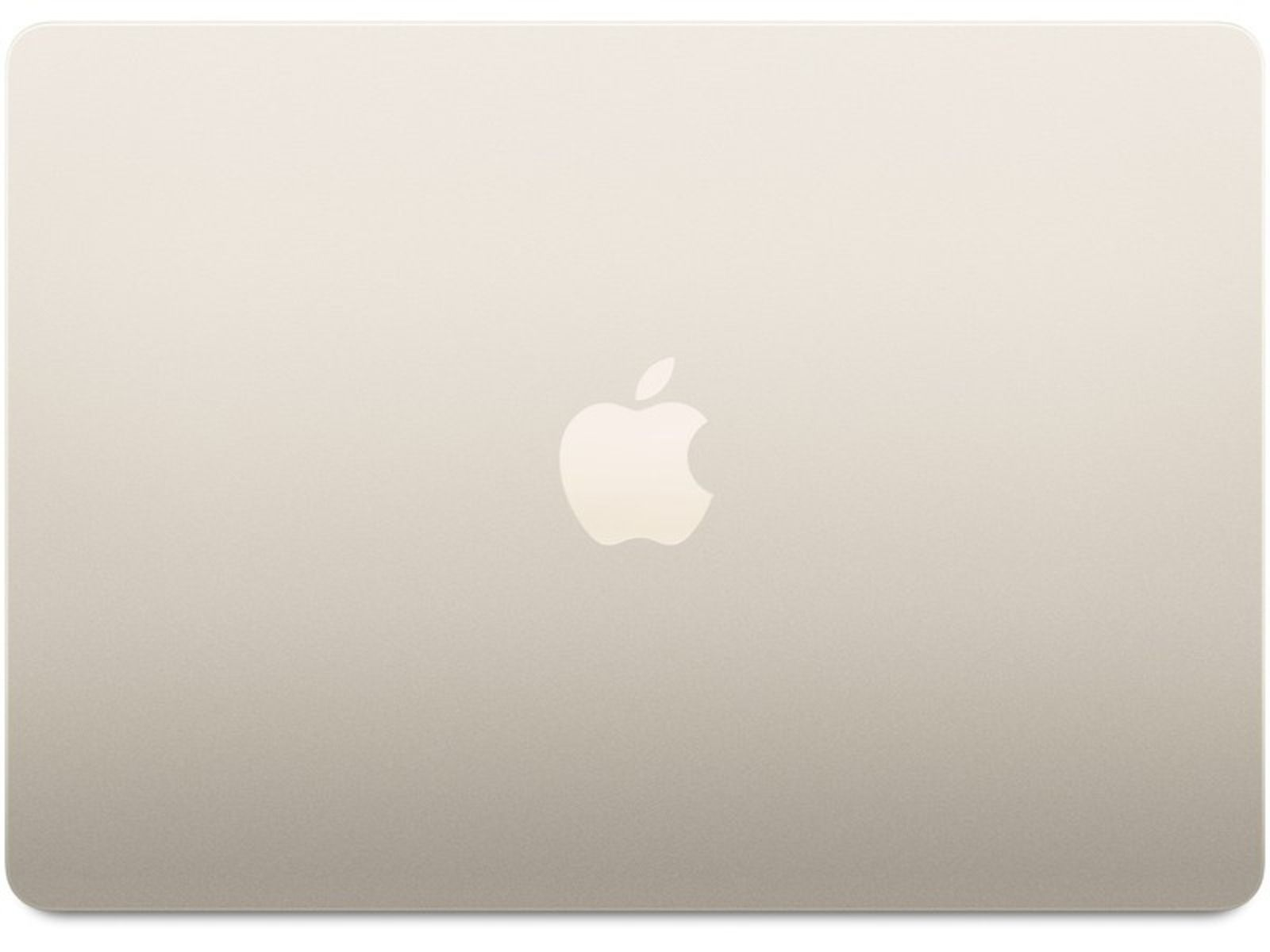 Ein geschlossener goldfarbener Laptop mit dem Apple-Logo mittig auf dem Deckel.