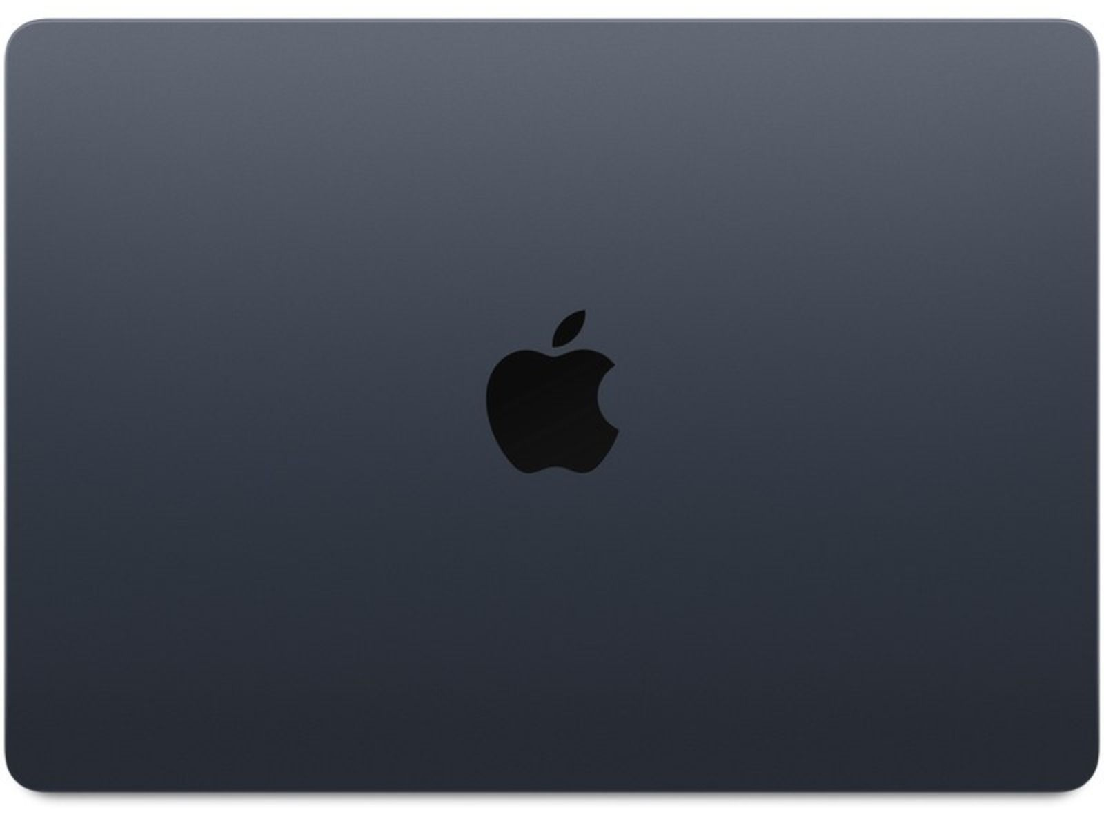 Dark gray laptop with the Apple logo on the closed lid.