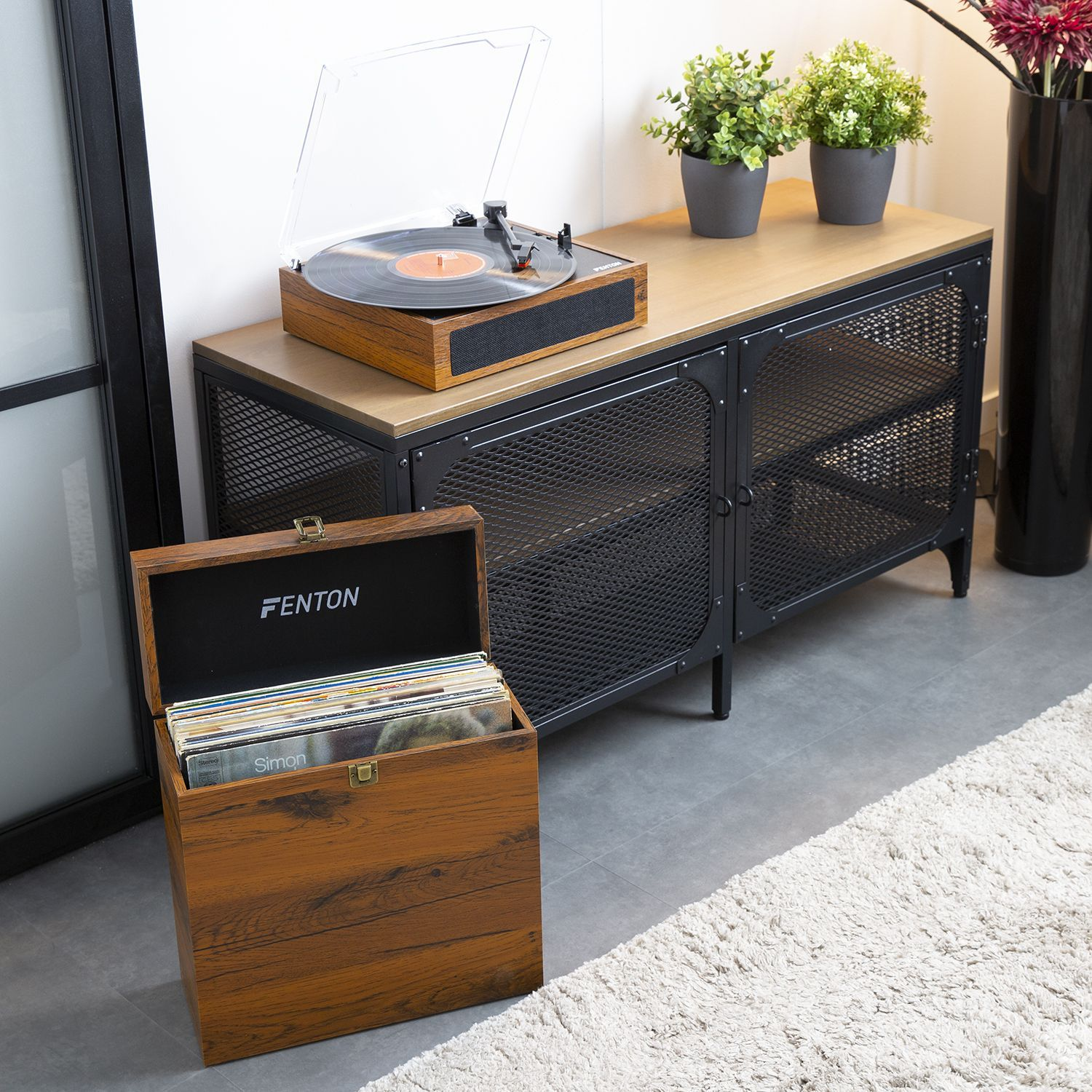 Platenspeler Bluetooth  In/uit  - Fenton RP162D - Retro Platenspeler Met Speakers En Mp3 Speler Donkerbruin