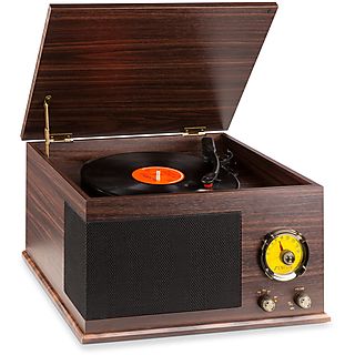 FENTON Retro Platenspeler met Bluetooth en FM Radio - RP173 - RCA en USB Uitgang - Hout Platenspeler Donkerbruin