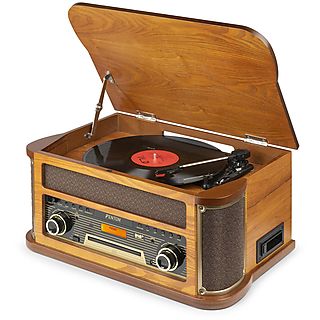 FENTON Retro platenspeler Bluetooth - Memphis - Grammofoon, cassette, mp3 speler, FM en DAB radio - Bruin Platenspeler Lichtbruin