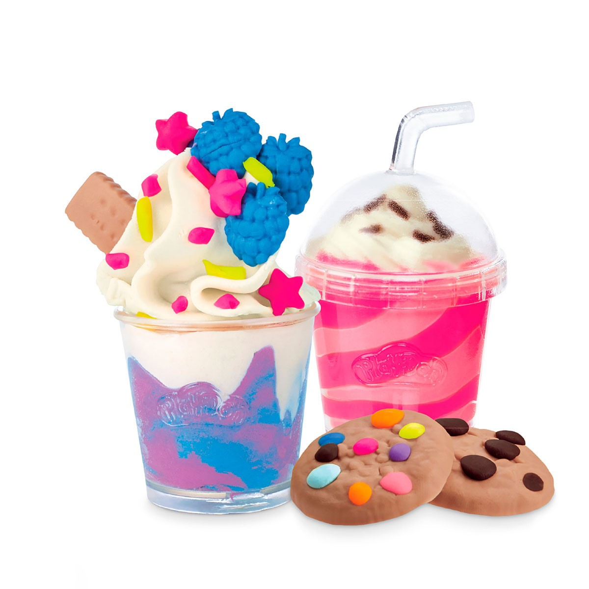 Creaciones de Play-Doh: sundae y batido con galletas.