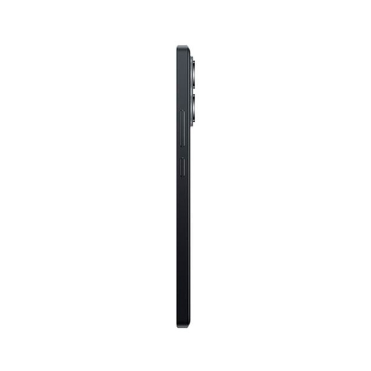 Schwarzes Smartphone-Profil, Seitenansicht. Kamera-Erhebung mit Linsen oben links.