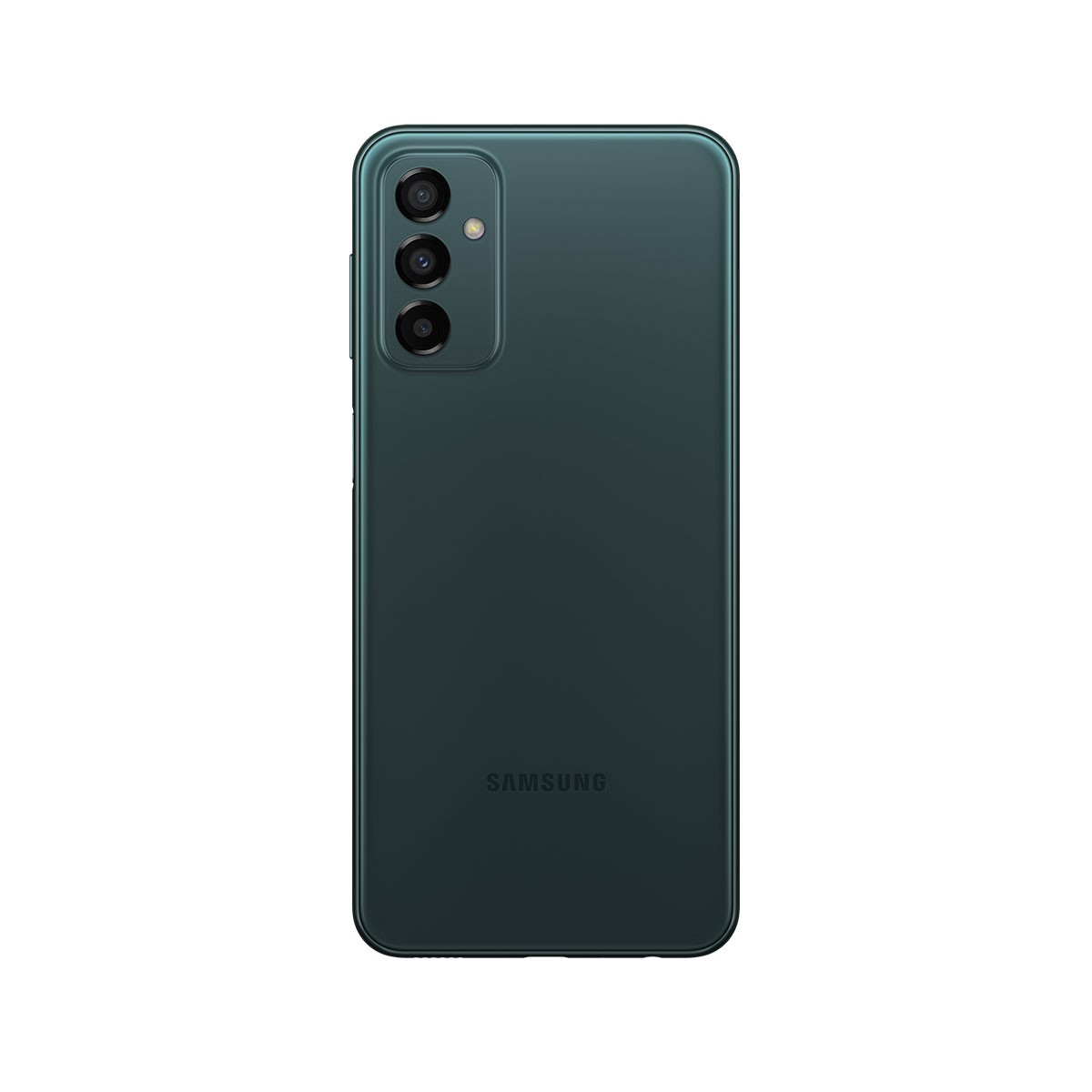 Un téléphone Samsung vert foncé avec trois caméras arrière.