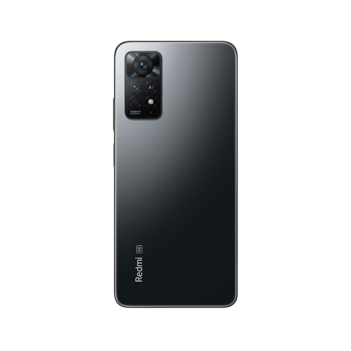 Schwarze Smartphone-Rückseite. Mehrere Kameras. Graues Gehäuse. Weißer Hintergrund.