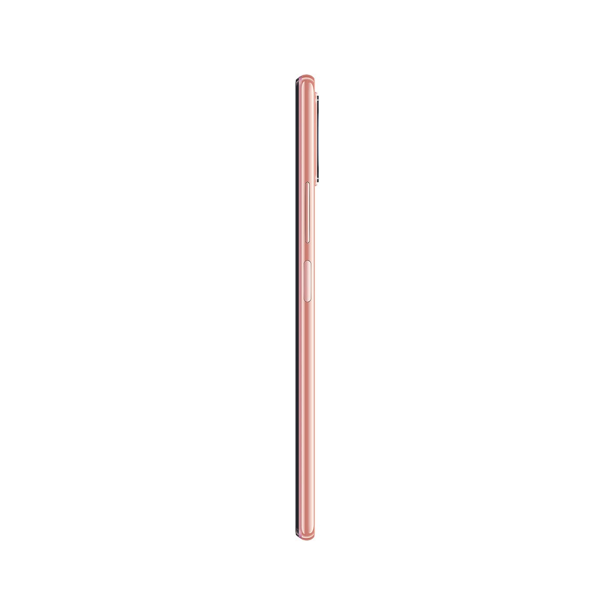 Seitenansicht eines rosa Smartphones, Seitenprofil mit Lautstärke- und Ein/Aus-Tasten.