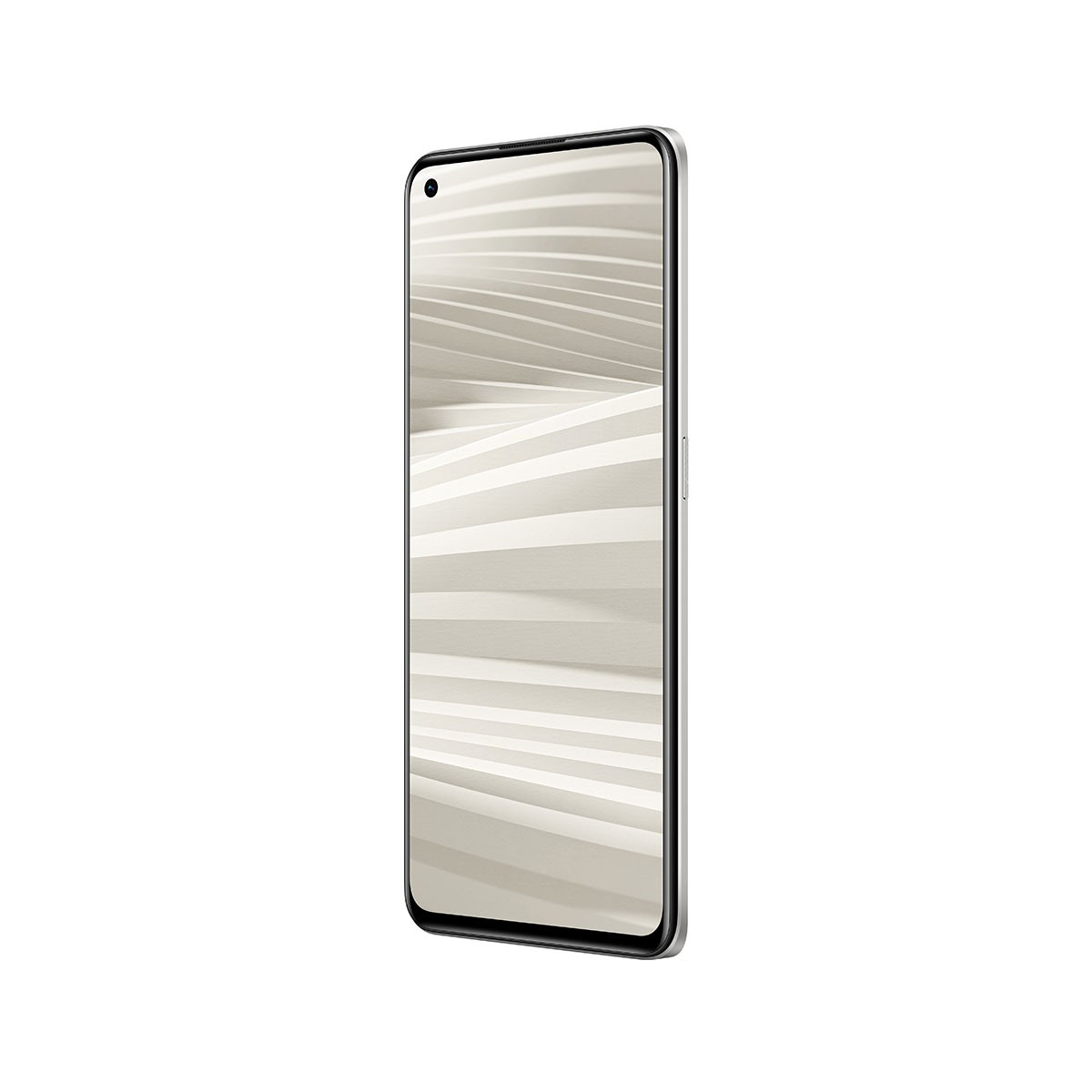 Ein Smartphone in Weiß, das ein helles, abstraktes Design auf dem Bildschirm zeigt.