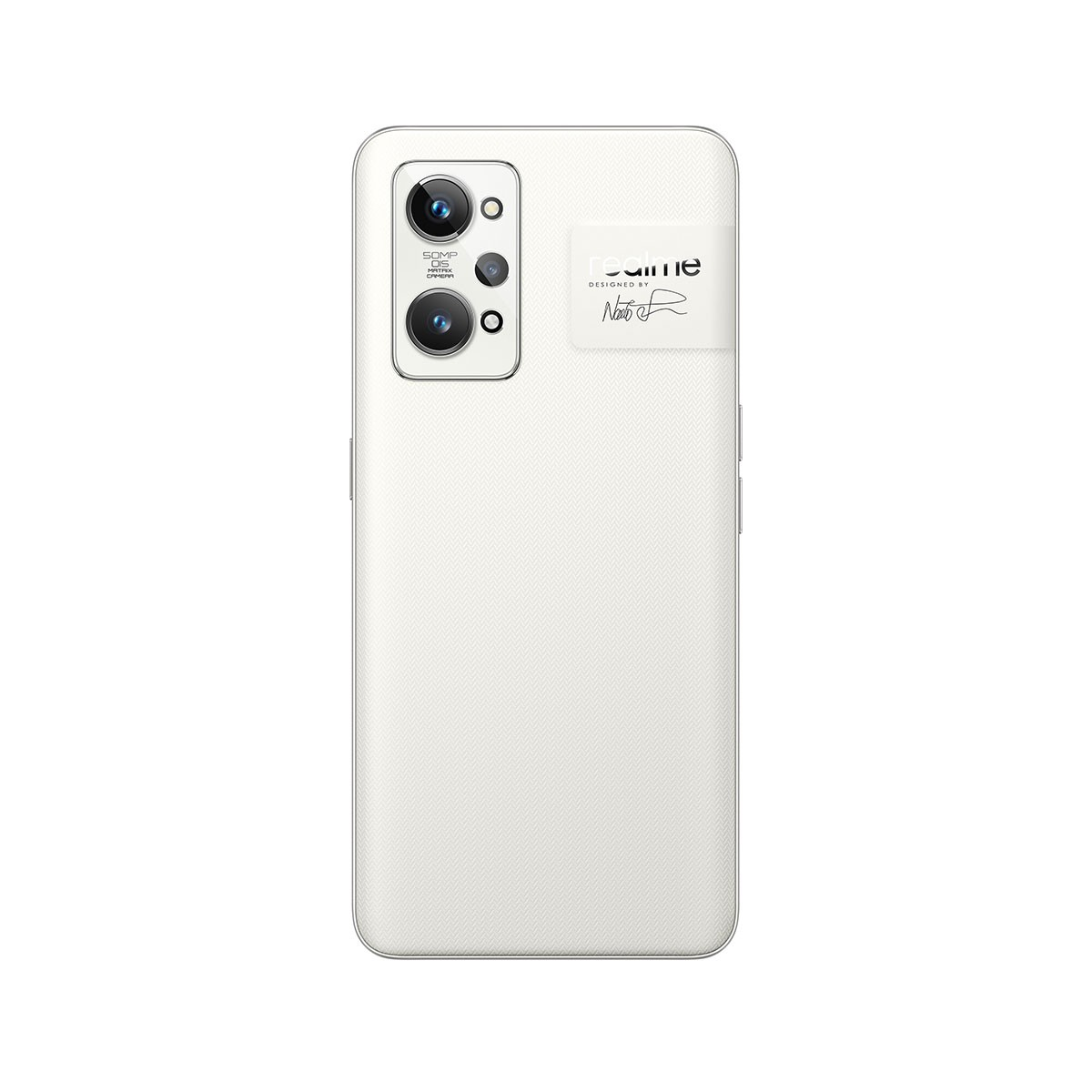 Weiße Smartphone-Rückseite mit Kameras und Logo.