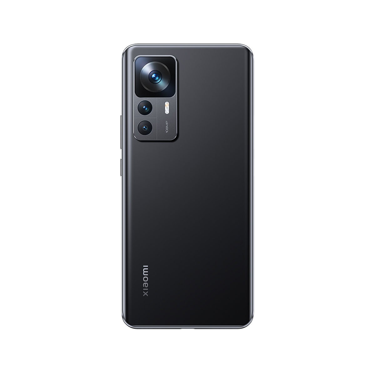 A black Xiaomi smartphone with a triple camera setup on the back. The Xiaomi logo is visible.