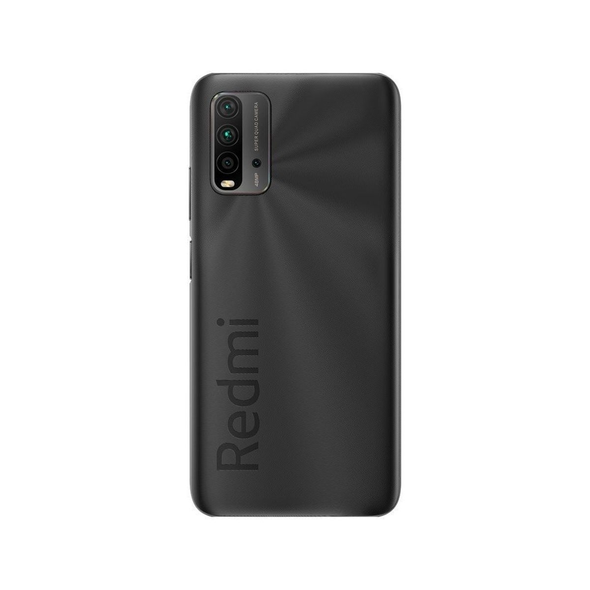 Czarny telefon Redmi, widok z tyłu. Posiada logo Redmi i konfigurację aparatu na górze.