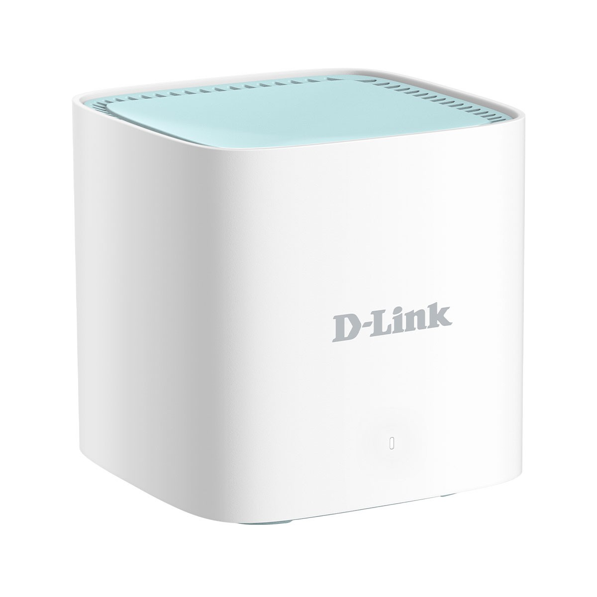 Biały router D-Link z jasnoniebieskim blatem i logo D-Link.