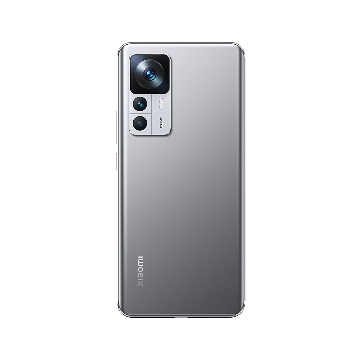 Ein silbernes Smartphone mit mehreren Kameras. Das Telefon hat das Xiaomi-Logo.