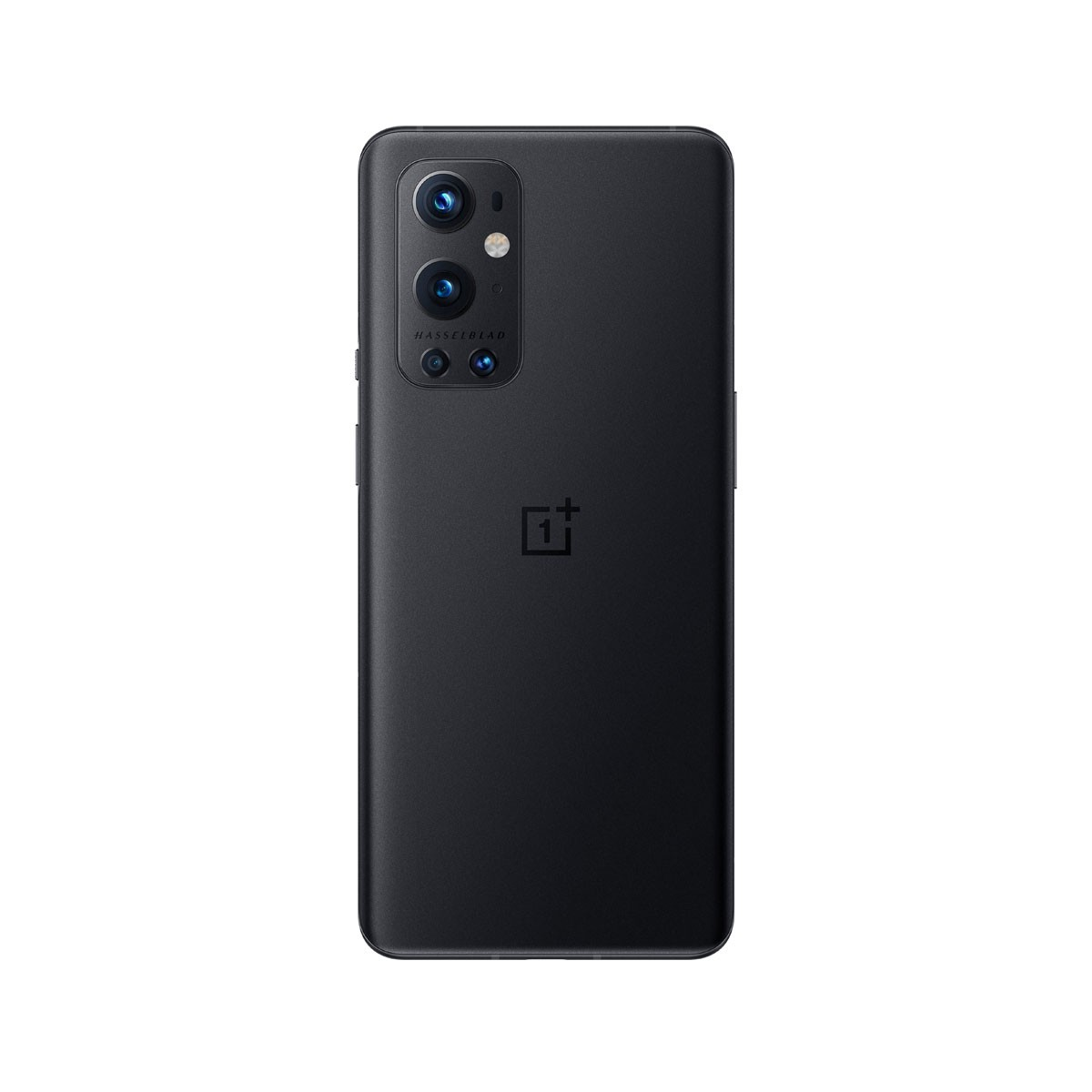 Black smartphone back, with triple camera setup and brand logo, on a black background.