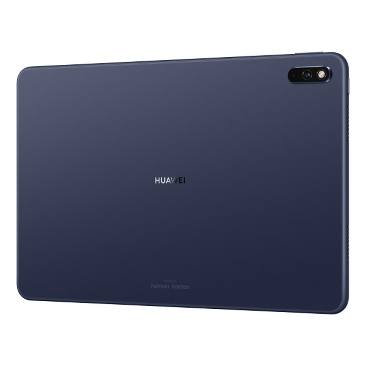 Rückseite eines marineblauen Tablets mit Kamera und Huawei-Logo.