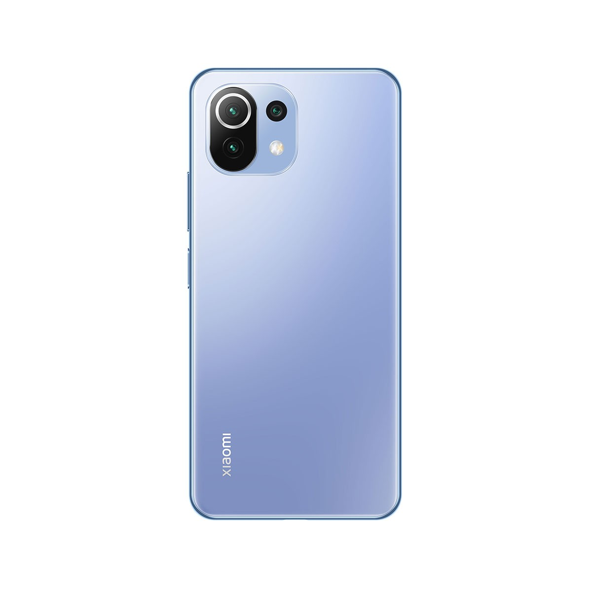 Il retro di un telefono azzurro con fotocamere e il logo Xiaomi.