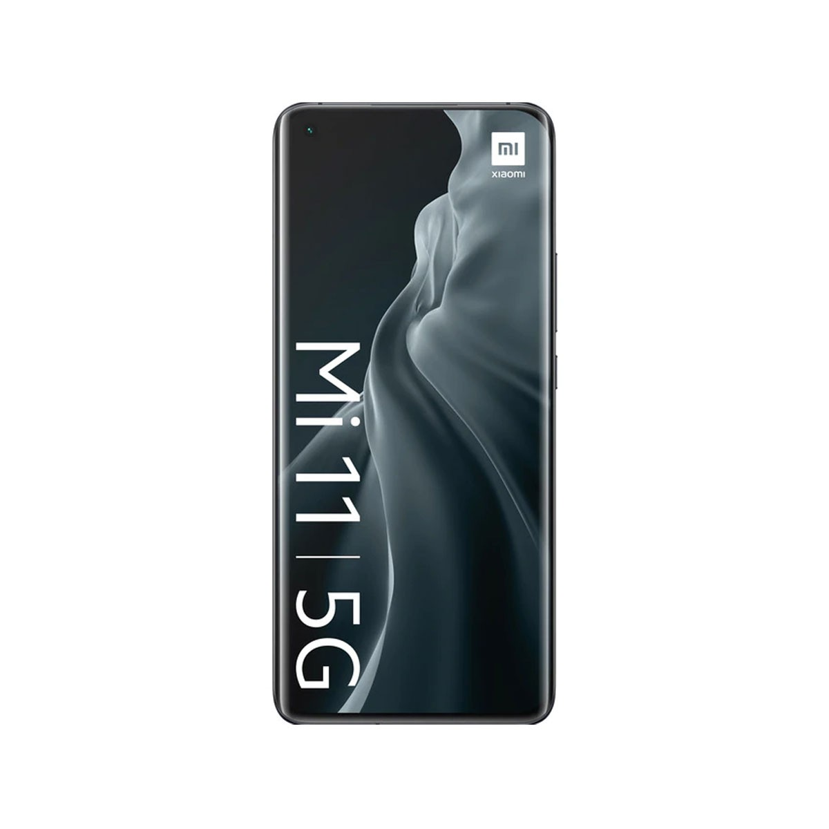 Telefon Xiaomi Mi 11 5G, czarny, z ekranem wyświetlającym zachmurzone białe tło.