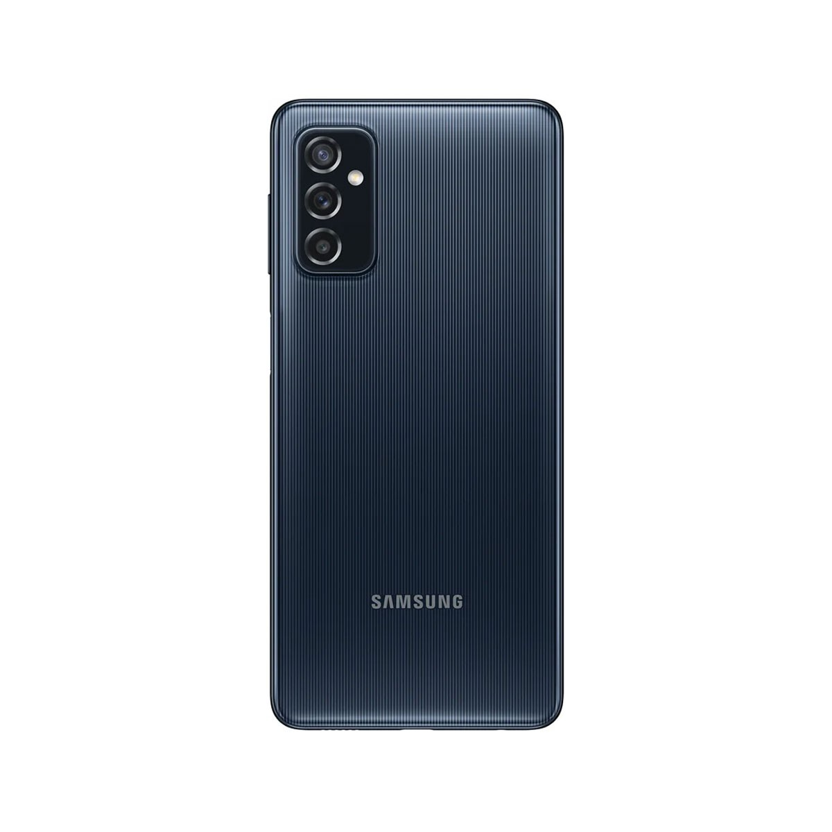 Il retro di un telefono nero con tre fotocamere e il logo Samsung.