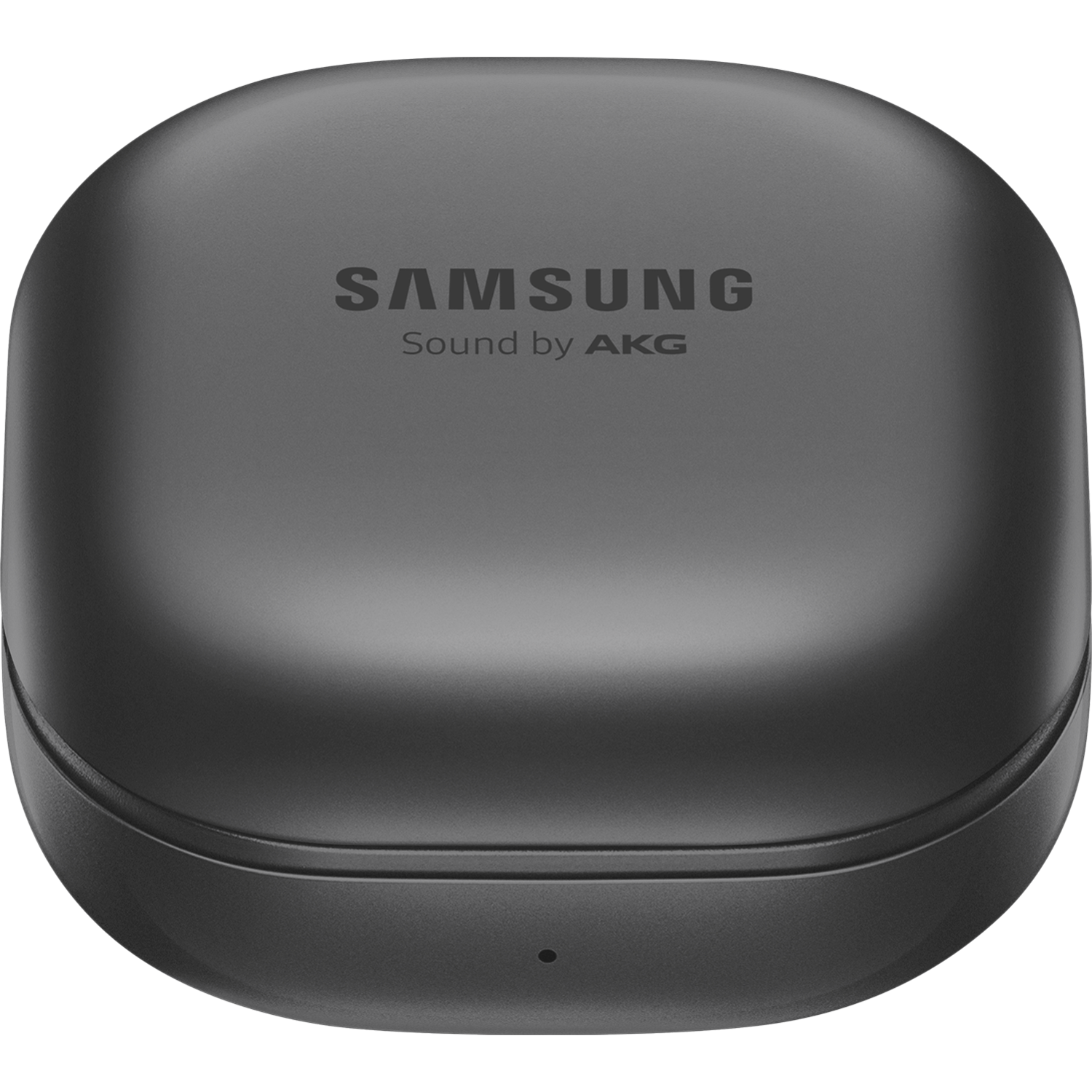 Eine schwarze Samsung-Kopfhörerhülle mit den Samsung- und AKG-Logos. Der Koffer befindet sich auf schwarzem Hintergrund.