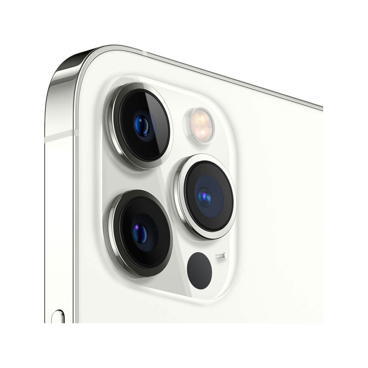 Zbliżenie na tył białego telefonu z trzema obiektywami aparatu i lampą błyskową.