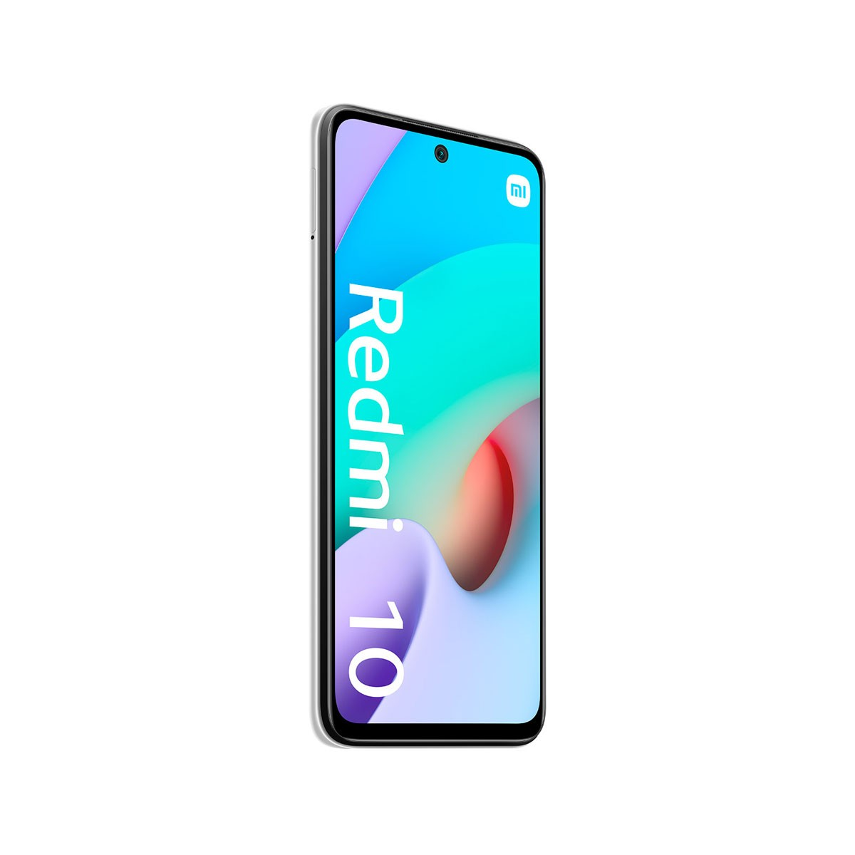 Redmi 10 phone displaying colorful abstract graphics.