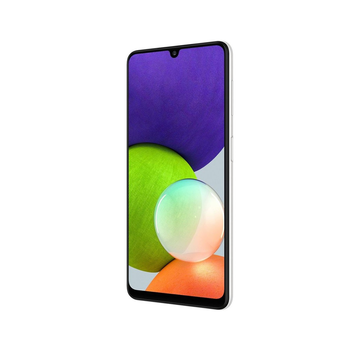 Smartphone mit farbenfrohem Display mit abstrakten Formen. Weißer Rahmen um den Bildschirm.