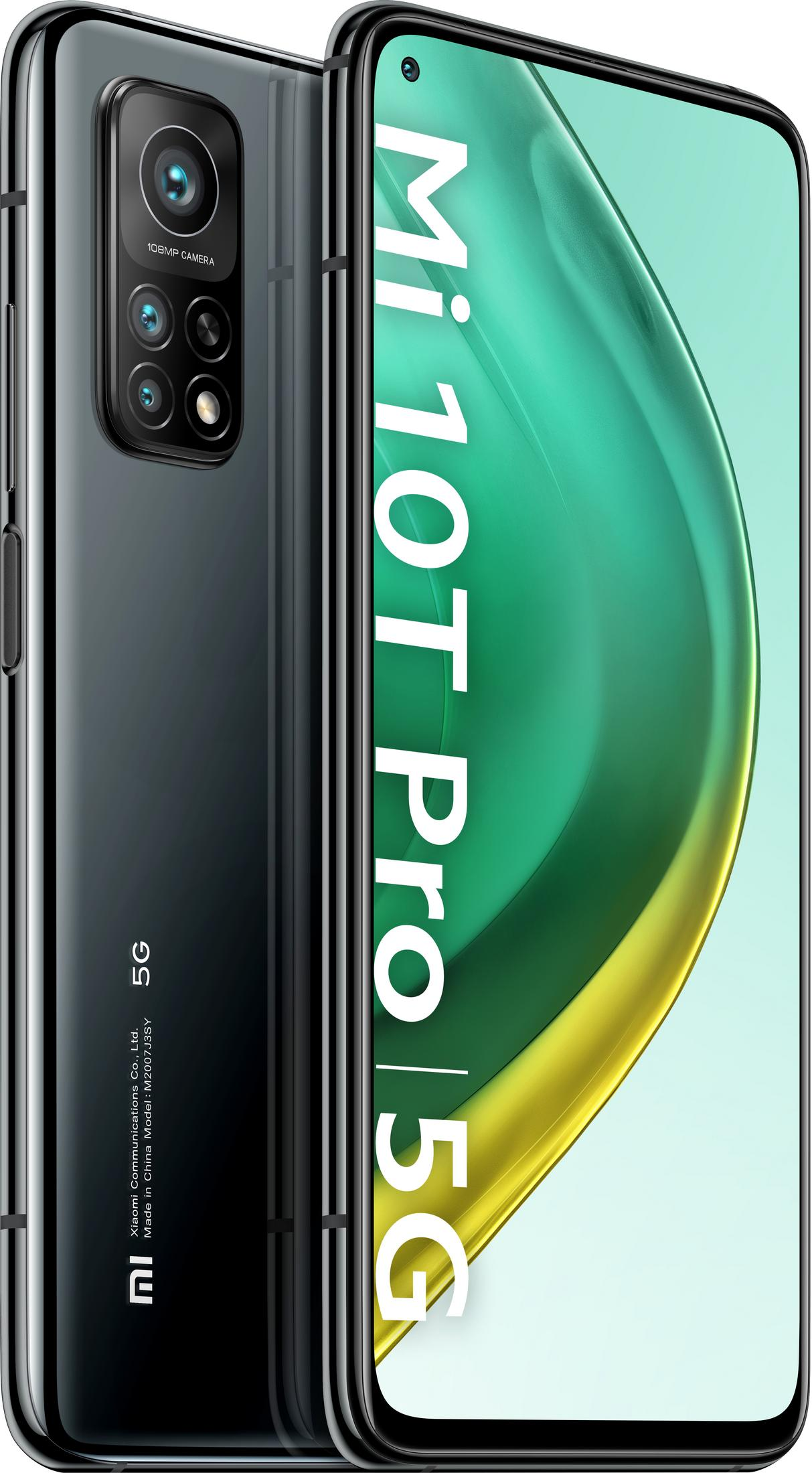 Ciemnoszary telefon z dużym ekranem i trzema tylnymi aparatami. Telefon jest w pozycji pionowej.