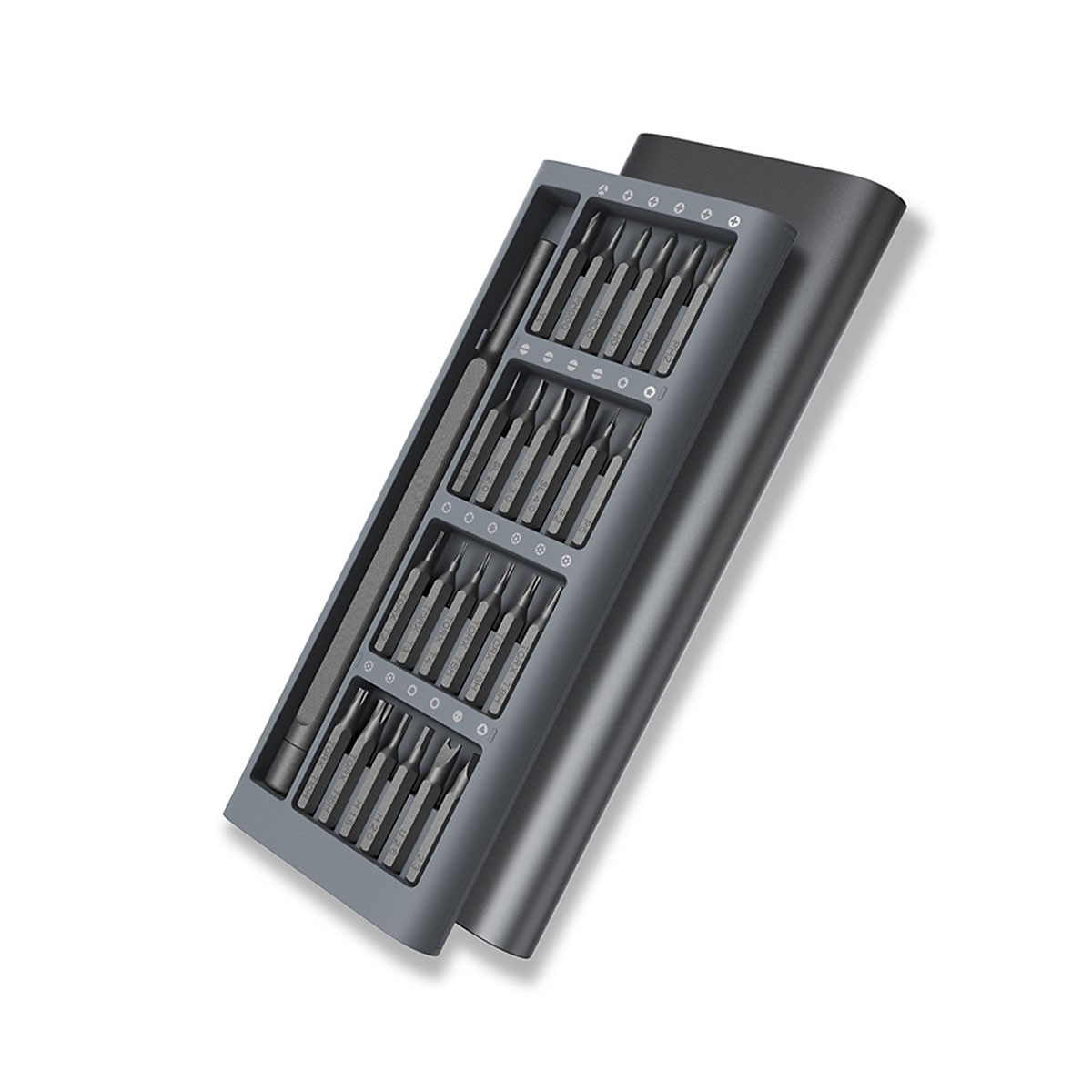 Szary zestaw śrubokrętów w etui.