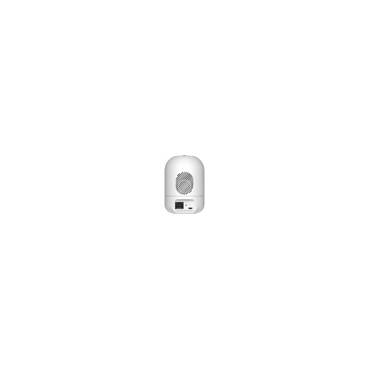 Un piccolo dispositivo bianco, forse un altoparlante intelligente. Si trova su uno sfondo bianco.